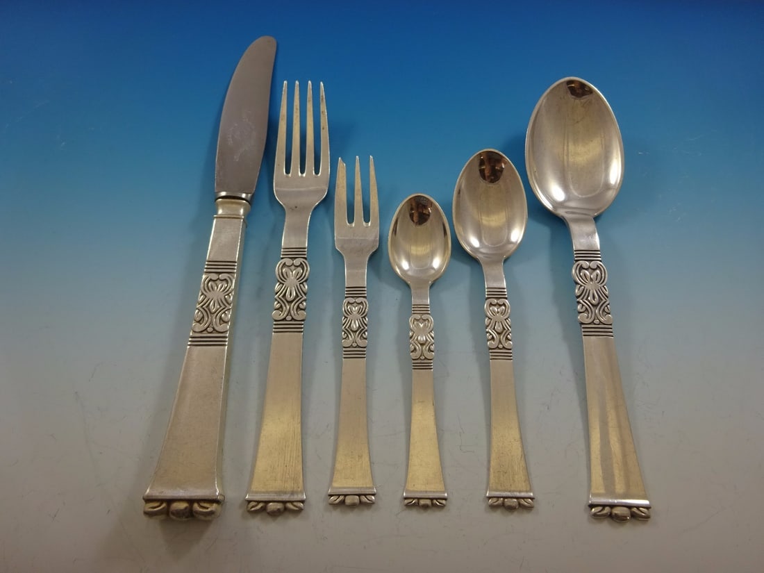 Frigast Rigsmonster Sterling Silver Flatware Set 49 Pieces with Storage Chest: Frigast Rigsmonster Sterling Silver Flatware Set 49 Pieces with Storage Chest Discover the elegance of the Rigsmonster flatware set, also known as "Rigs," crafted by Frigast silversmiths in Copenhagen