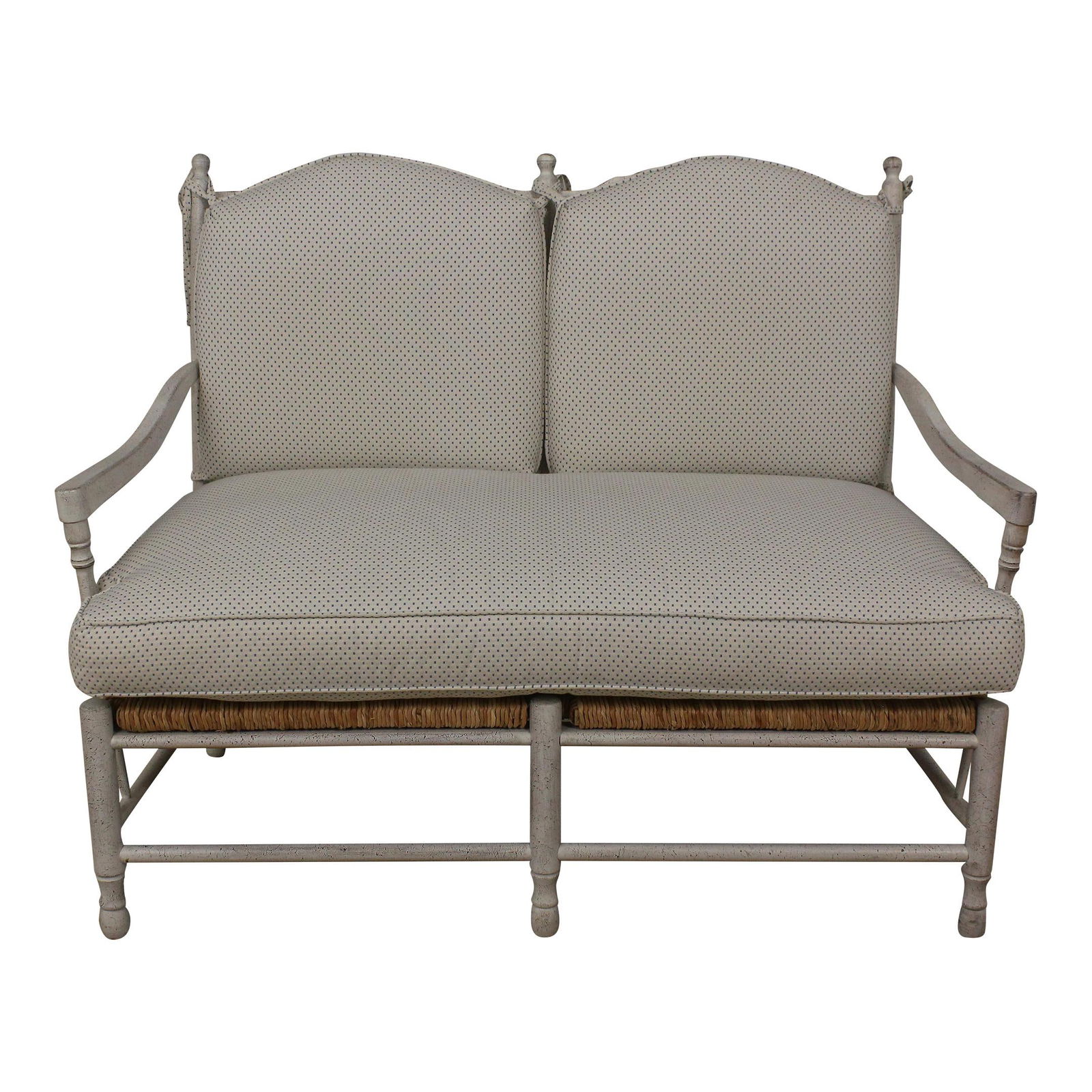 Rustic Country Style Rush Seat Settee in White Finish (1 of 10)