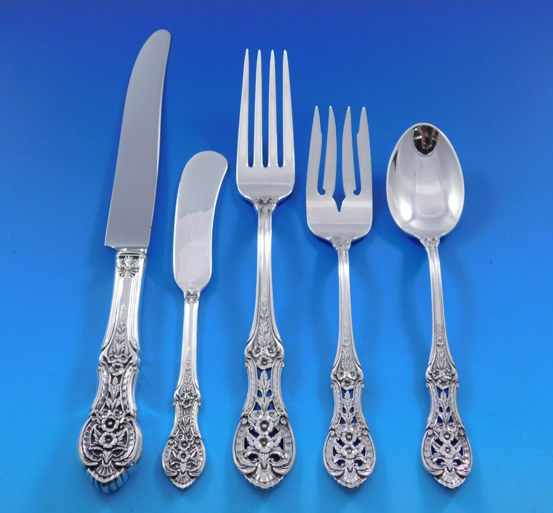 International Silver Primrose Sterling Silver Flatware Set 44 pcs for 8 with Storage Chest: International Silver Primrose Sterling Silver Flatware Set 44 pcs for 8 with Storage Chest Elevate your dining experience with the exquisite Primrose flatware set by International Silver. This elegant