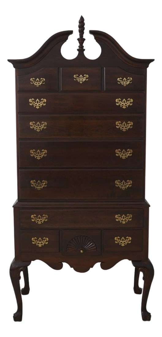 Ethan Allen Georgian Court Cherry Highboy 11 Drawers Pediment Top: Ethan Allen Georgian Court Cherry Highboy 11 Drawers Pediment Top This Ethan Allen Georgian Court Cherry Highboy showcases exquisite craftsmanship and timeless design. Crafted from solid cherry wood,