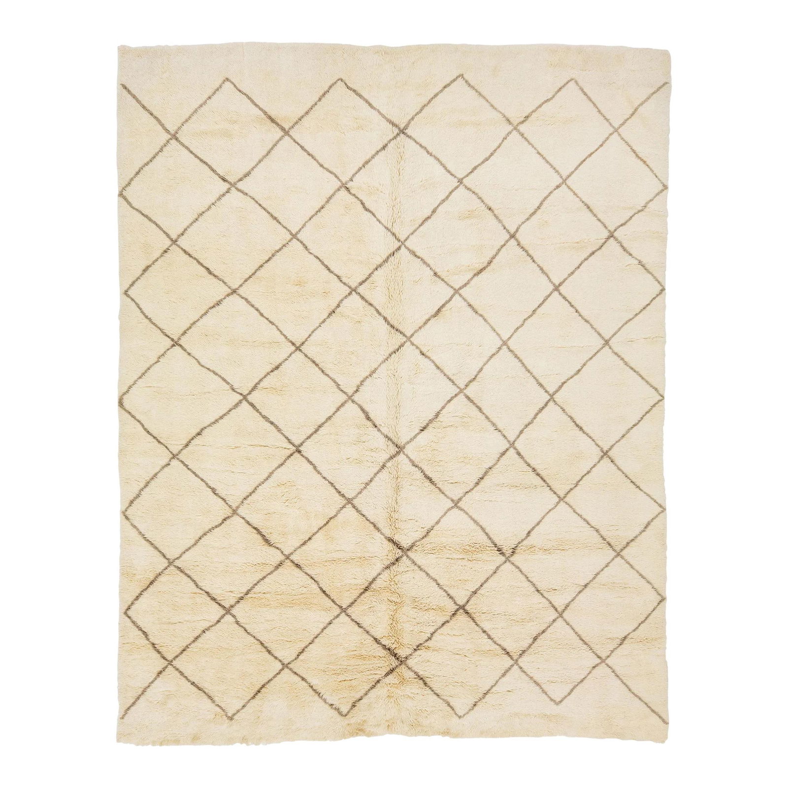 Beige Moroccan Style Wool Rug 11'1'' x 13'6'' Geometric Design: Beige Moroccan Style Wool Rug 11'1'' x 13'6'' Geometric Design Elevate your home decor with this stunning contemporary Moroccan-style wool rug. Hand-knotted with precision, it features a beige base ad