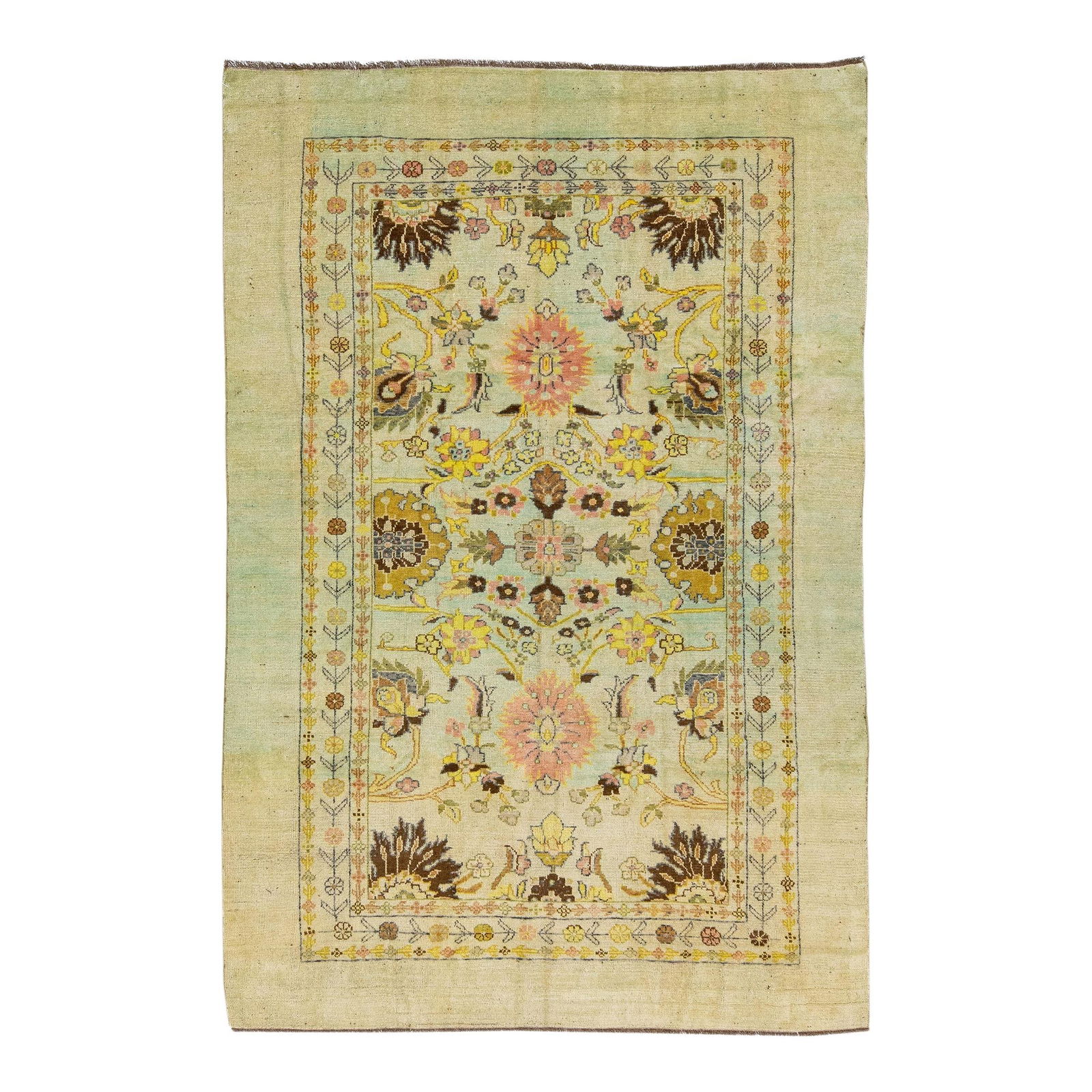 Transitional Art Deco Green Floral Handmade Wool Rug 6'8" x 10': Transitional Art Deco Green Floral Handmade Wool Rug 6'8" x 10' Enhance your living space with this stunning Transitional Art Deco Style handmade wool rug from our Northwest collection. Featuring a ca