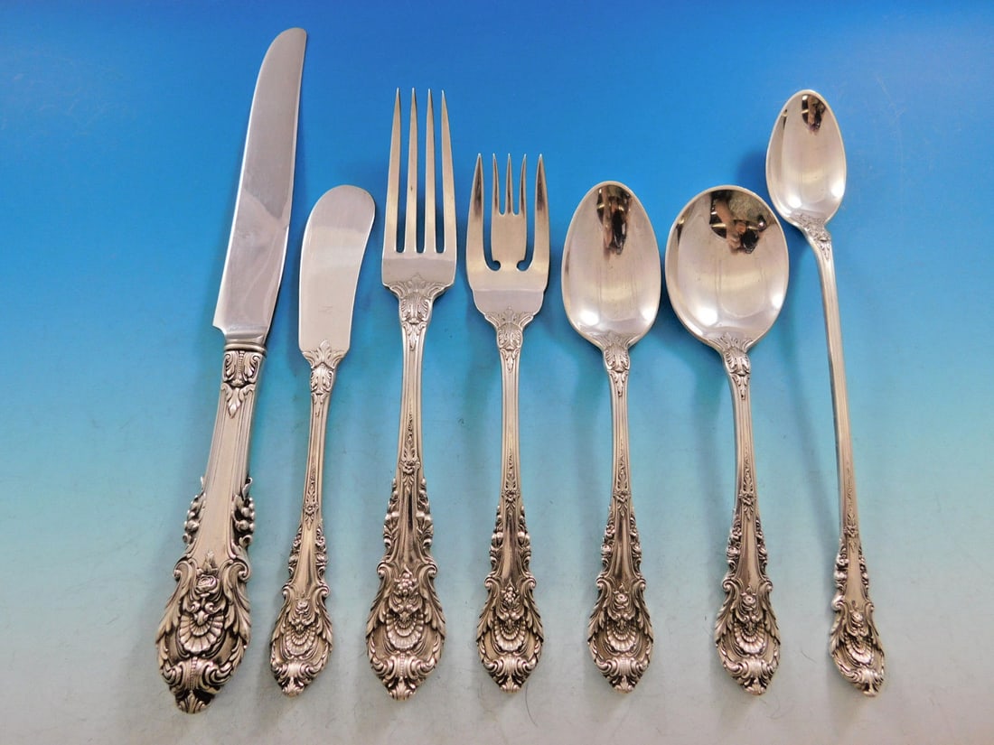 Wallace Sir Christopher Sterling Silver Flatware Set 61 Pieces for 8: Wallace Sir Christopher Sterling Silver Flatware Set 61 Pieces for 8 Enhance your dining experience with the exquisite Sir Christopher flatware set by Wallace. This stunning sterling silver set is des