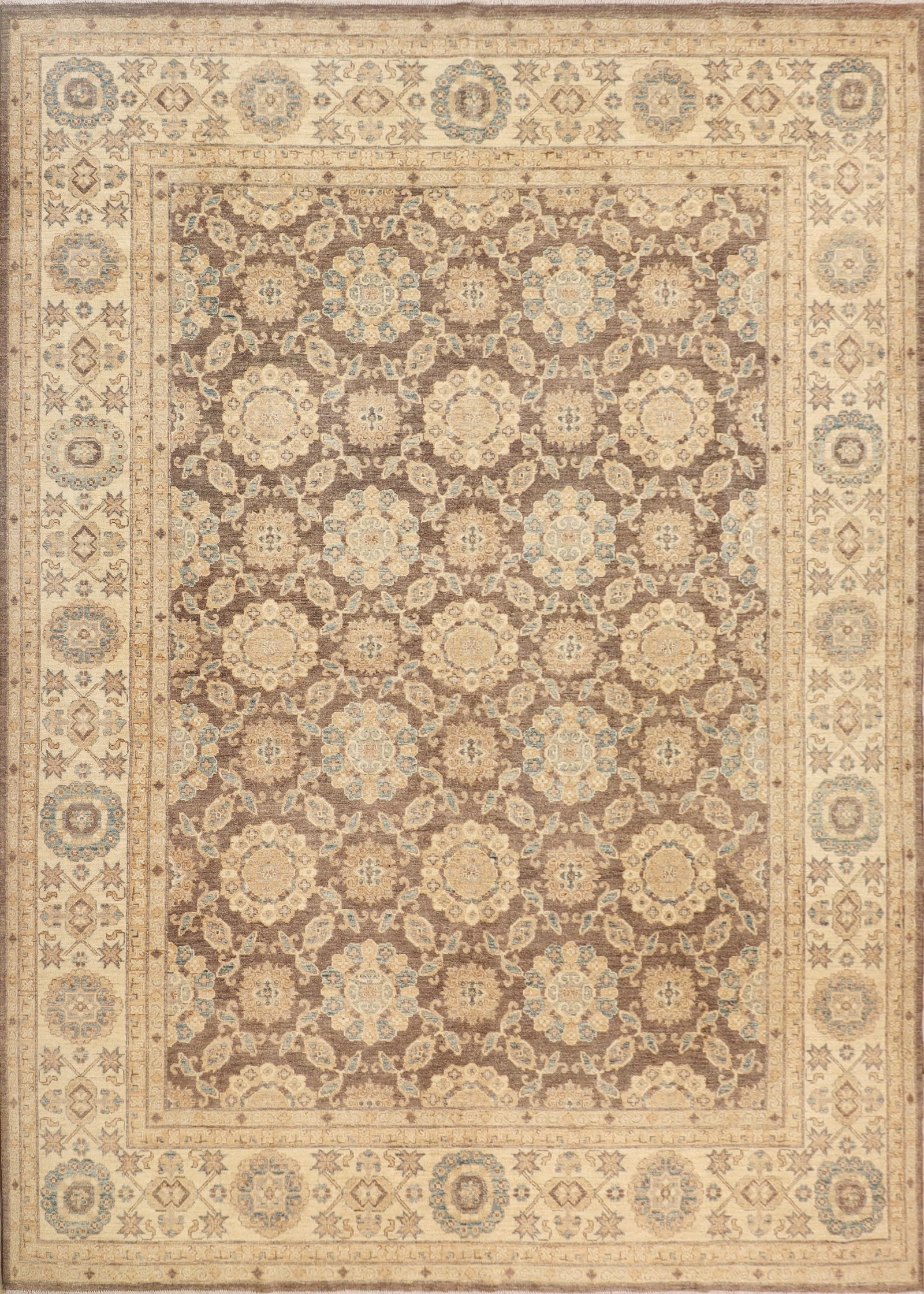 10.2 x 14 Khotan Chobi Handmade Rug Neutral Brown Soft Wool: 10.2 x 14 Khotan Chobi Handmade Rug Neutral Brown Soft Wool Free continental US Shipping Introducing our exquisite 10.2' x 14.0' Khotan Chobi Rug, a stunning piece that harmoniously blends contemporar