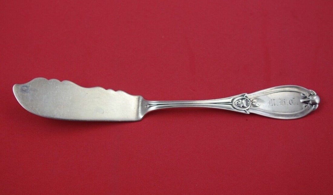 Grecian Pattern Sterling Silver Butter Knife 8 by Whiting-Hebbard: Grecian Pattern Sterling Silver Butter Knife 8 by Whiting-Hebbard Introducing the Grecian Master Butter Knife by Whiting-Hebbard, a stunning piece crafted from high-quality sterling silver. This 8-inc
