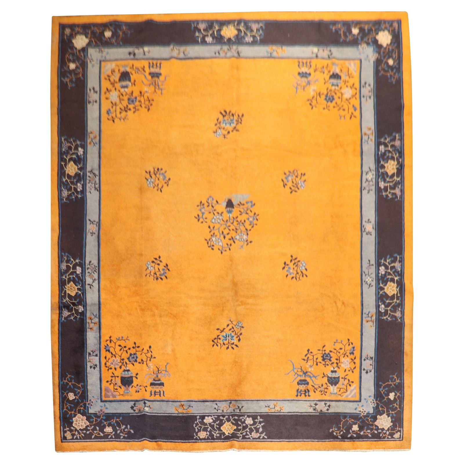 Art Deco Hand-Knotted Wool Rug Pumpkin Color 20th Century China 9' x 11'6'': Art Deco Hand-Knotted Wool Rug Pumpkin Color 20th Century China 9' x 11'6'' This stunning 20th Century Chinese room-size rug from the Zabihi Collection showcases a unique pumpkin color ground that add