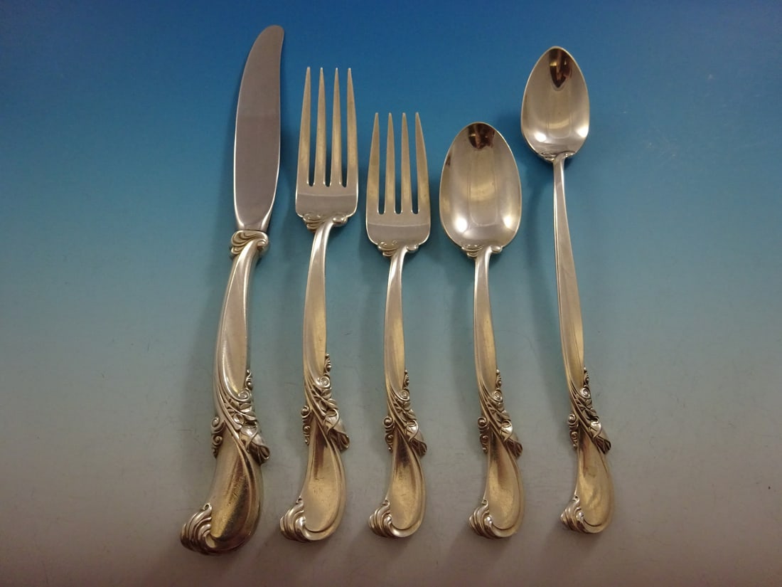 Wallace Waltz of Spring Sterling Silver Flatware Set 45 Pieces Service for 8: Wallace Waltz of Spring Sterling Silver Flatware Set 45 Pieces Service for 8 Discover the elegance of the "Waltz of Spring" by Wallace Sterling Silver Flatware Set, crafted between 1900 and 1940. This