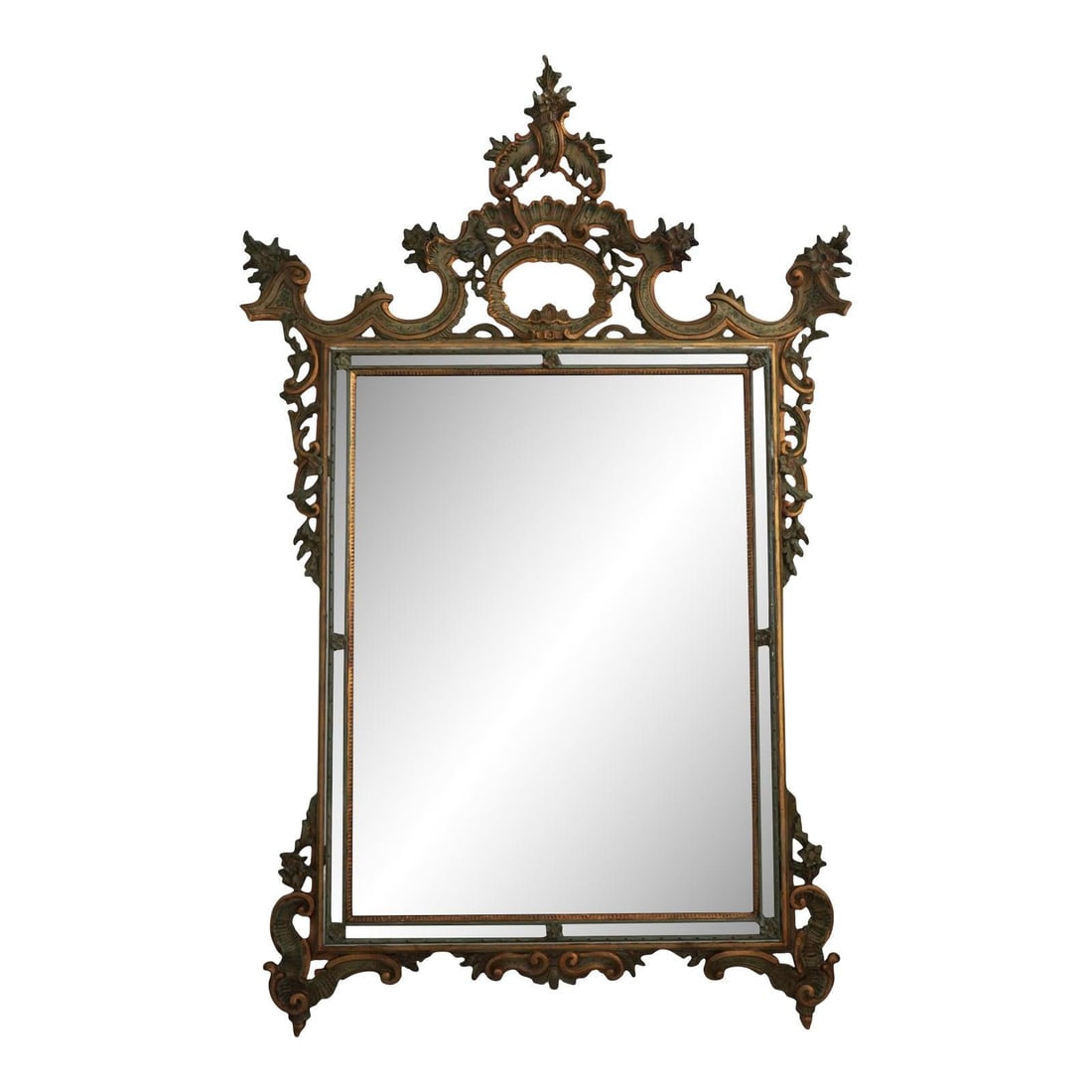 Large Venetian C.1930s Paint Decorated Beveled Mirror: Large Venetian C.1930s Paint Decorated Beveled Mirror Elevate your space with this stunning Venetian-style large decorator mirror, crafted in the 1930s. This impressive mirror features beveled glass,