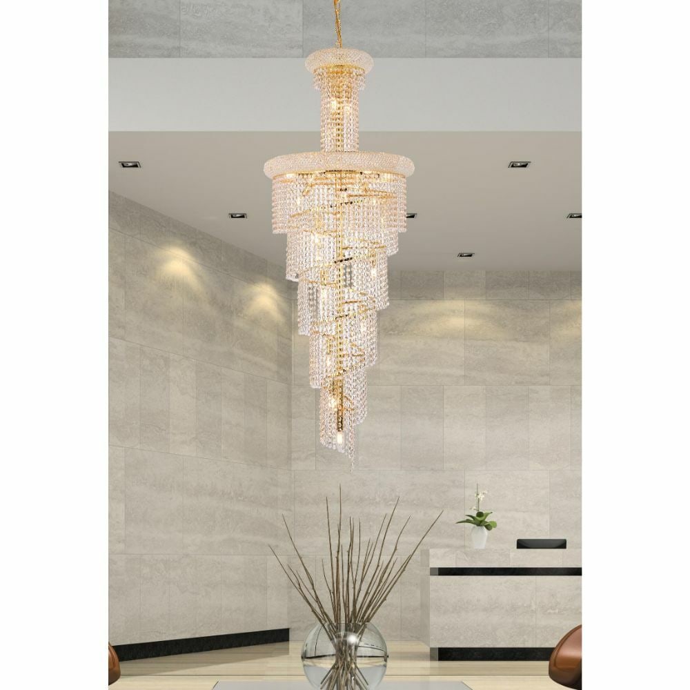 Elegant Lighting SPIRAL Gold Crystal Chandelier 22 Lights 60 inch: Elegant Lighting SPIRAL Gold Crystal Chandelier 22 Lights 60 inch Illuminate your space with this stunning Crystal Chandelier, featuring a modern spiral design adorned with 22 royal cut clear crystals