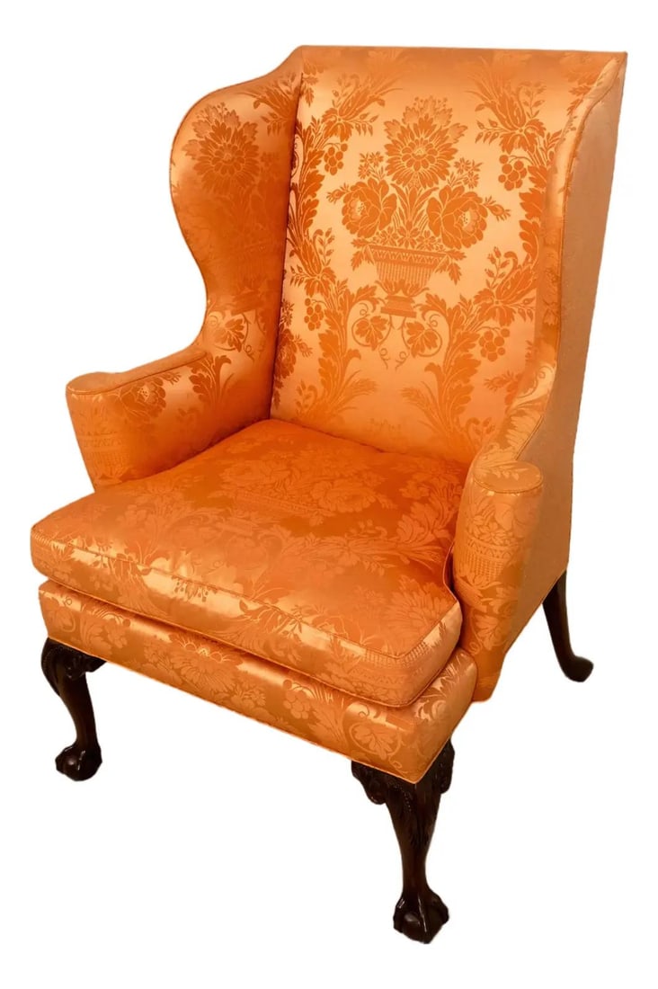 Chippendale Style Wing Chair with Ball and Claw Feet by Kittinger CW-104: Chippendale Style Wing Chair with Ball and Claw Feet by Kittinger CW-104 This Kittinger CW-104 Colonial Williamsburg clawfoot wing chair features a classic Chippendale style with an 18th-century desig