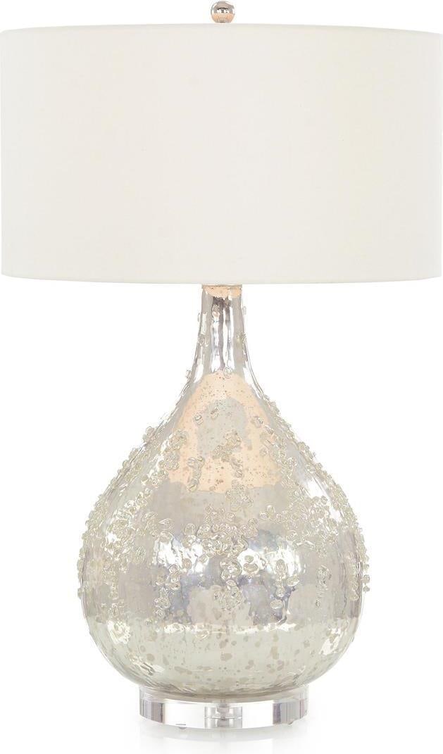 Elegant John-Richard Silver Table Lamp with White Shade: Elegant John-Richard Silver Table Lamp with White Shade Illuminate your space with this elegant Ivory Table Lamp by John-Richard. Featuring a sophisticated transitional design, this lamp stands at a h