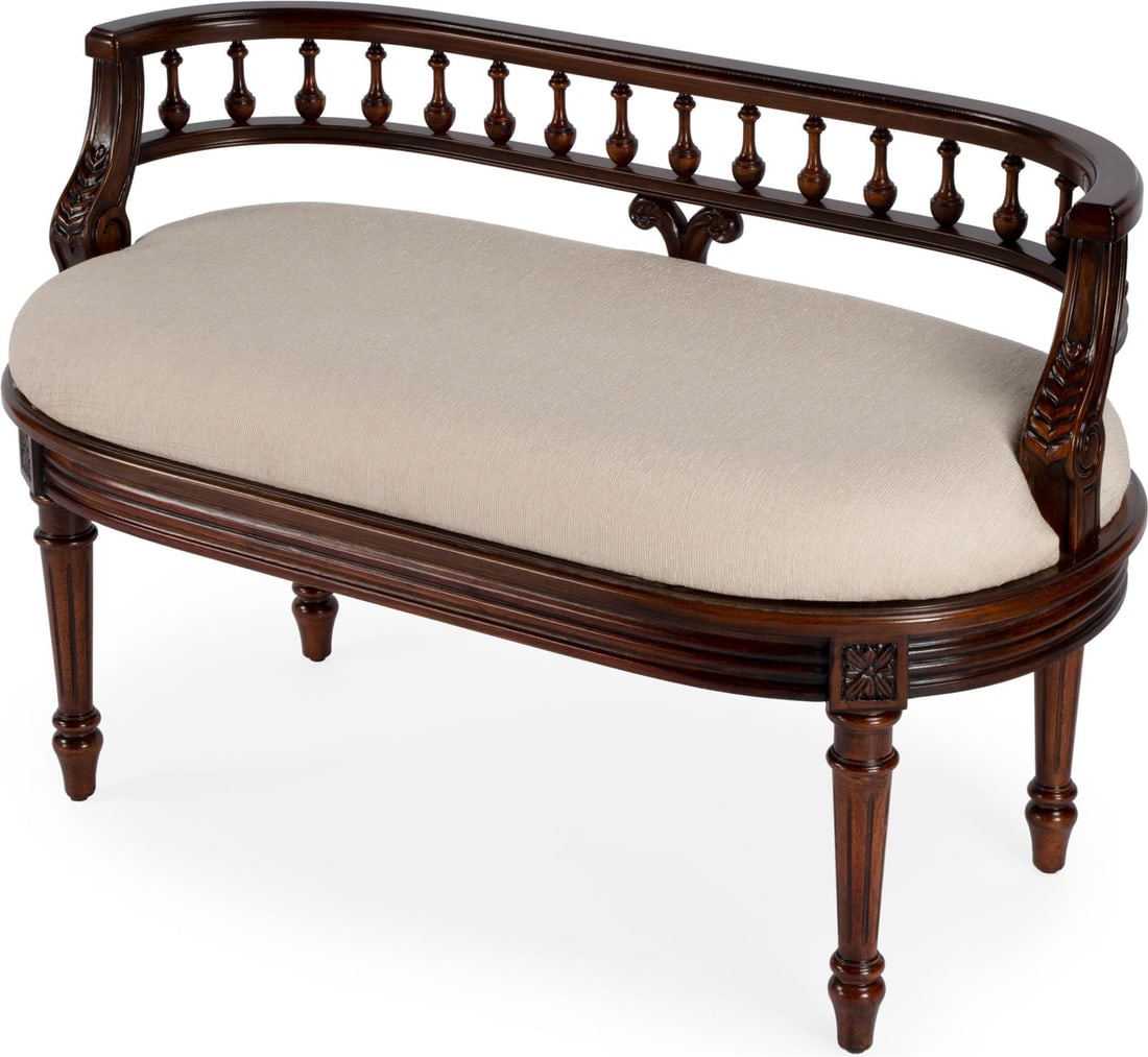 Butler Formal Oval Cherry Bench Home Decor Brown Cherry Finish: Butler Formal Oval Cherry Bench Home Decor Brown Cherry Finish Enhance your home decor with this elegant Formal Oval Cherry Bench, designed to add a touch of sophistication to any space. Crafted from