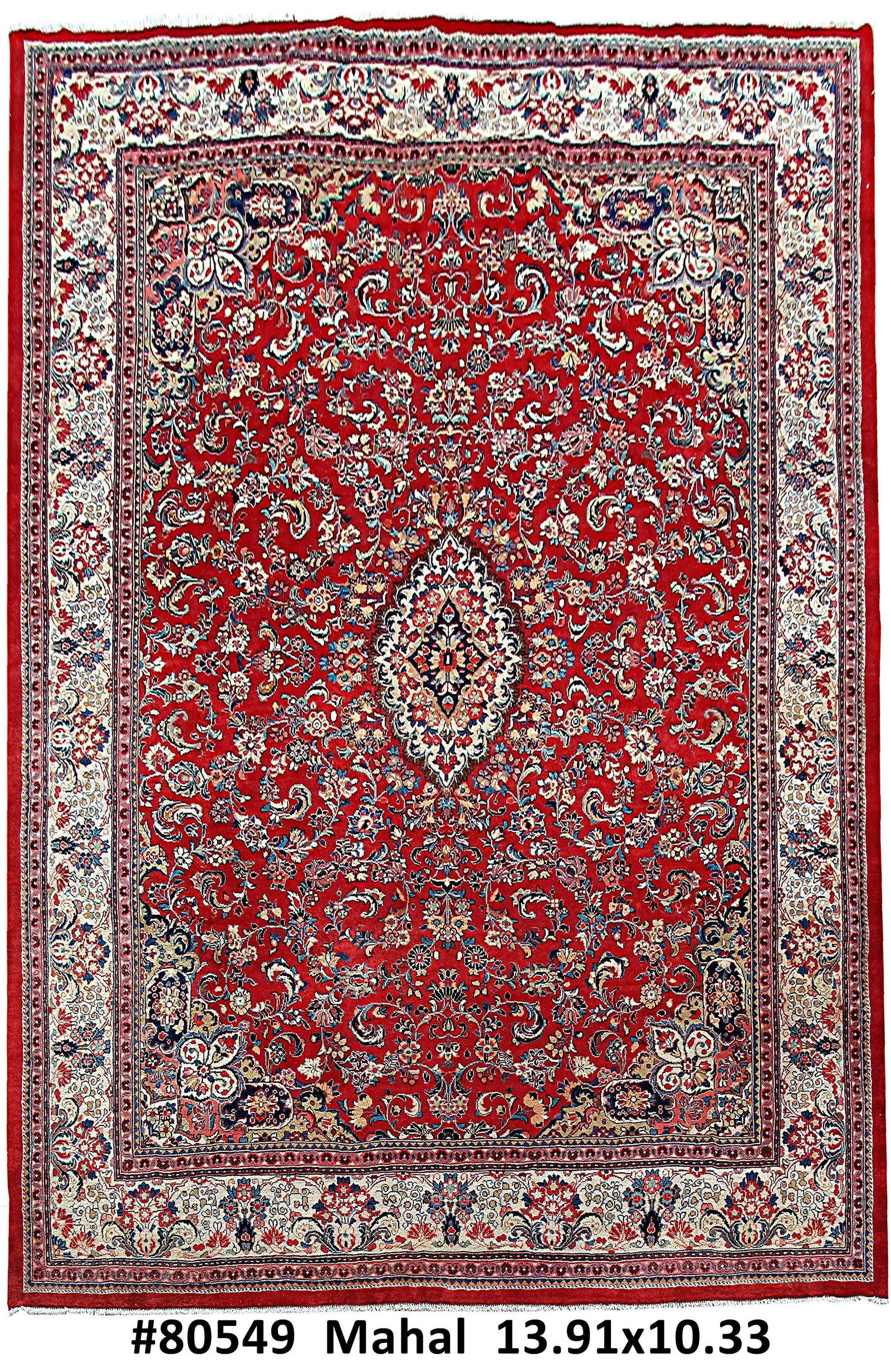 10.4 x 13.11 Red Persian Sarouk Mahal Rug Handmade Wool: 10.4 x 13.11 Red Persian Sarouk Mahal Rug Handmade Wool Free continental US Shipping Transform your living space with this exquisite 10' 4" x 13' 11" Persian Sarouk Mahal Rug, handcrafted by skilled P