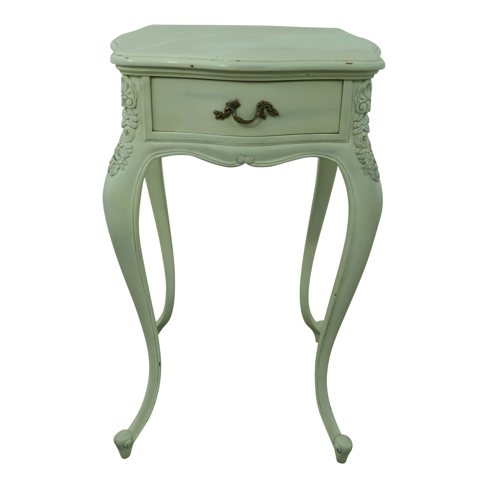 French Style White Painted Nightstand with Dovetailed Drawer: French Style White Painted Nightstand with Dovetailed Drawer This elegant French style nightstand features a charming painted finish, perfect for adding a touch of sophistication to any bedroom. Const