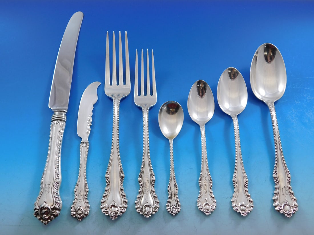 Dominick & Haff Mazarin Sterling Silver Flatware Set 103 pcs Vintage: Dominick & Haff Mazarin Sterling Silver Flatware Set 103 pcs Vintage Presenting a stunning vintage sterling silver flatware set in the Mazarin pattern by Dominick & Haff. This exquisite 103-piece coll