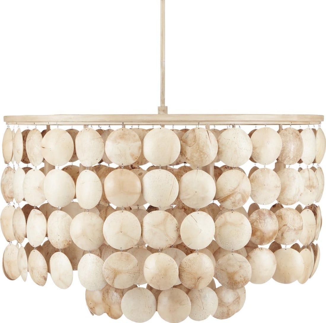 Currey Buko Coco Cream Oval Chandelier Adjustable 24.5H: Currey Buko Coco Cream Oval Chandelier Adjustable 24.5H Illuminate your space with the stunning Coco Cream Adjustable Chandelier, a perfect blend of elegance and functionality. This exquisite chandeli
