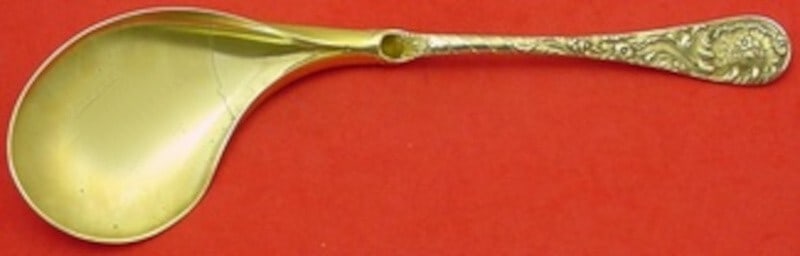 Wood & Hughes Louvre Sterling Silver Gold Washed Oyster Server 10.5": Wood & Hughes Louvre Sterling Silver Gold Washed Oyster Server 10.5" This exquisite oyster server from the Louvre pattern by Wood & Hughes features a stunning gold wash over sterling silver, measuring