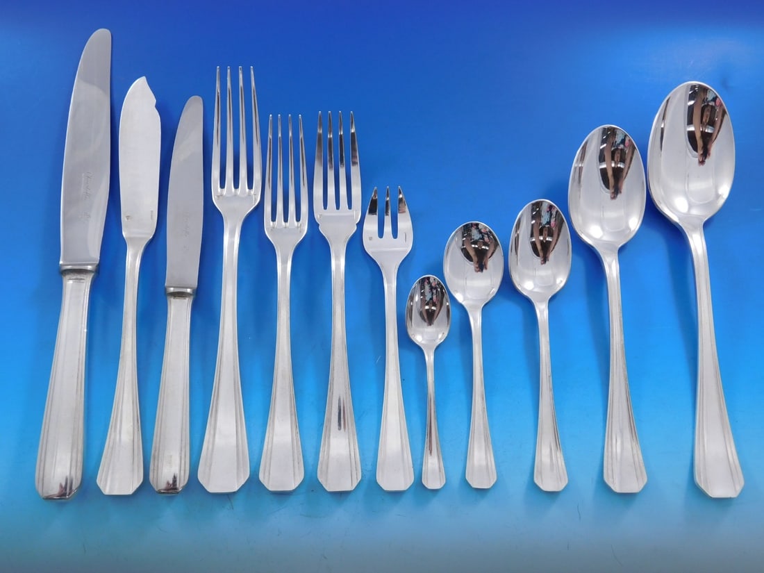 Christofle Palme Boreal 142pc Silverplate Flatware Set with Storage Chest: Christofle Palme Boreal 142pc Silverplate Flatware Set with Storage Chest Introducing the exquisite Palme aka Boreal silverplate flatware service from Christofle, France. This stunning 142-piece set r