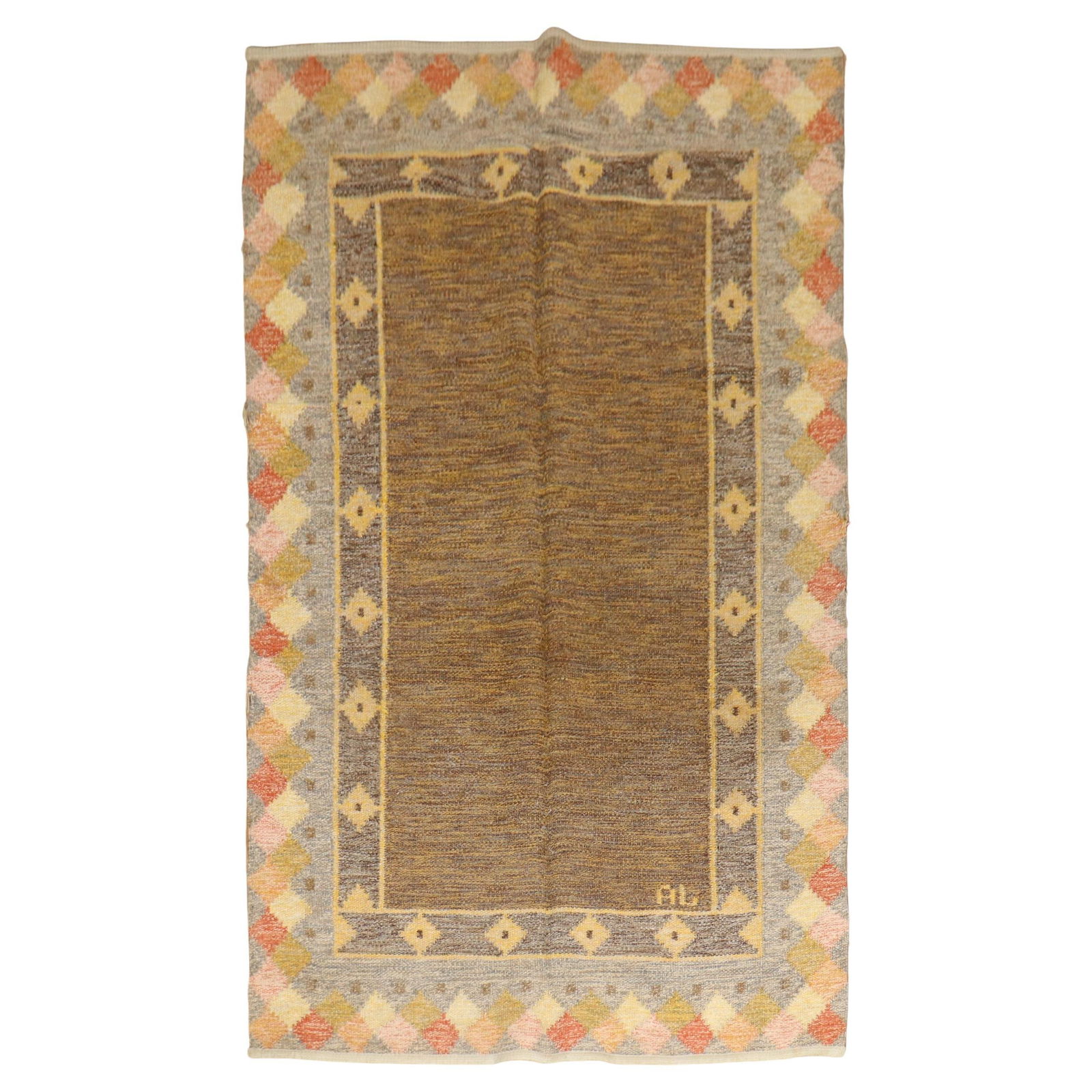 Vintage Swedish Kilim Hand-Knotted Wool Scandinavian Modern 4'4" x 6'7": Vintage Swedish Kilim Hand-Knotted Wool Scandinavian Modern 4'4" x 6'7" This vintage Swedish Kilim showcases the artistry of Scandinavian Modern design, expertly hand-knotted from quality wool. Measur