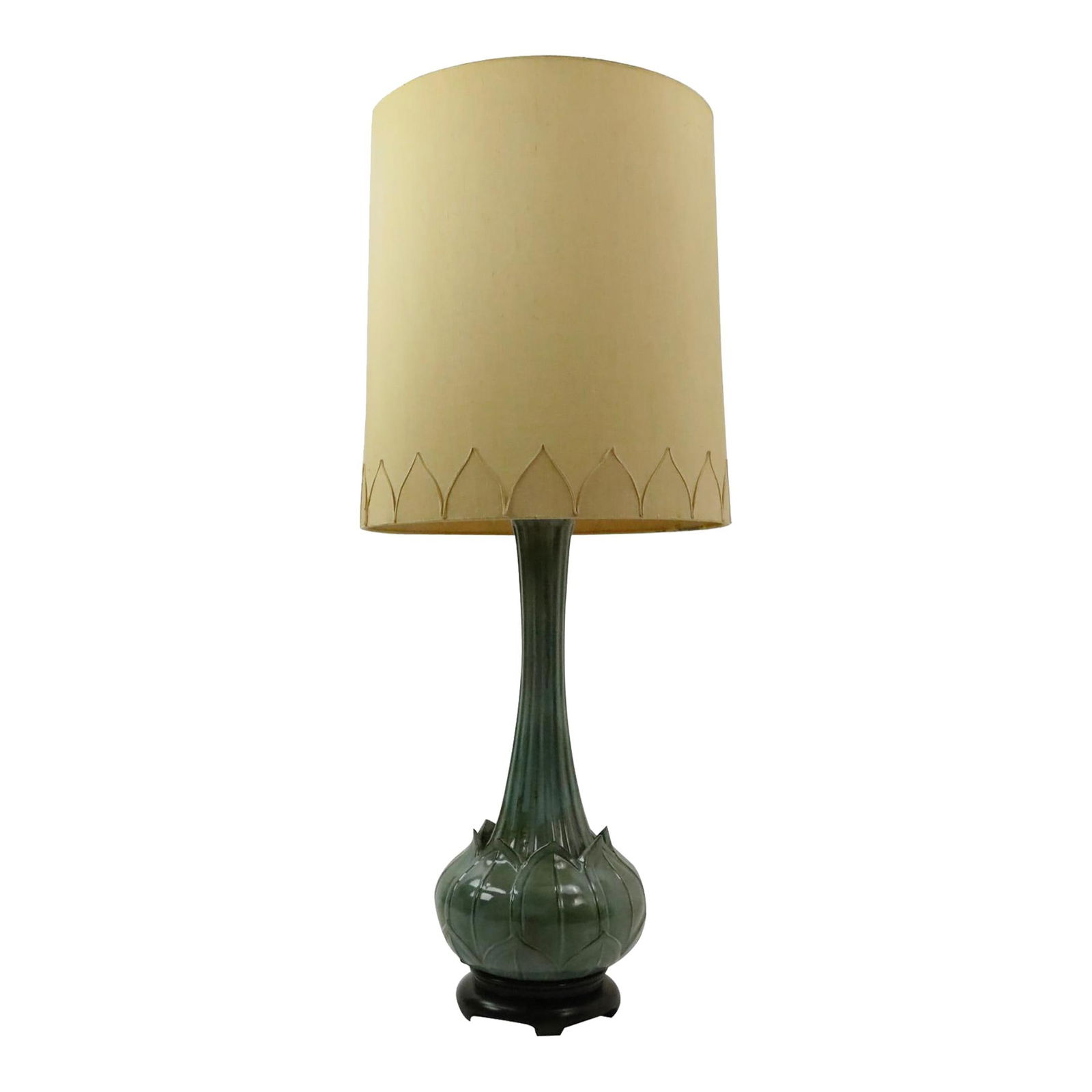 Elegant Asian Style Lotus Form Ceramic Table Lamp 44 Inches: Elegant Asian Style Lotus Form Ceramic Table Lamp 44 Inches This striking large ceramic table lamp embodies Asian influence with its unique Lotus form design and impressive scale. The lamp features an