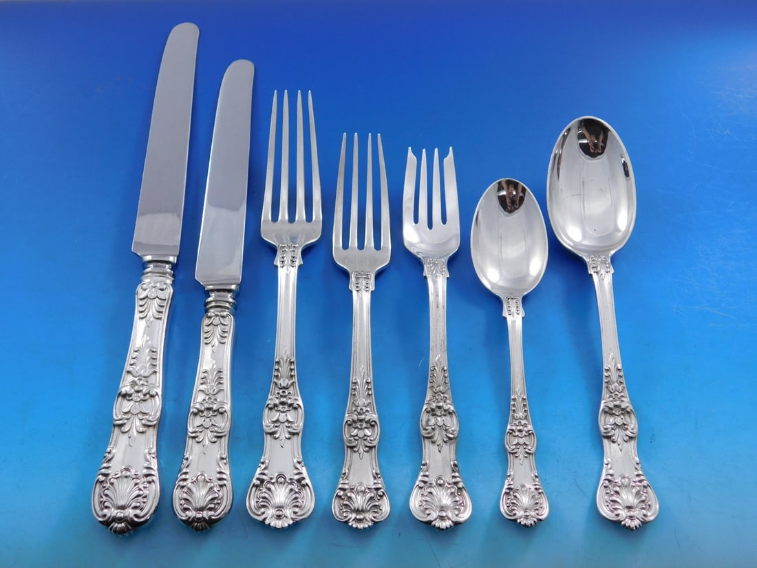 94 Piece Sterling Silver English King Flatware Set by Tiffany Dinner Service (1 of 12)