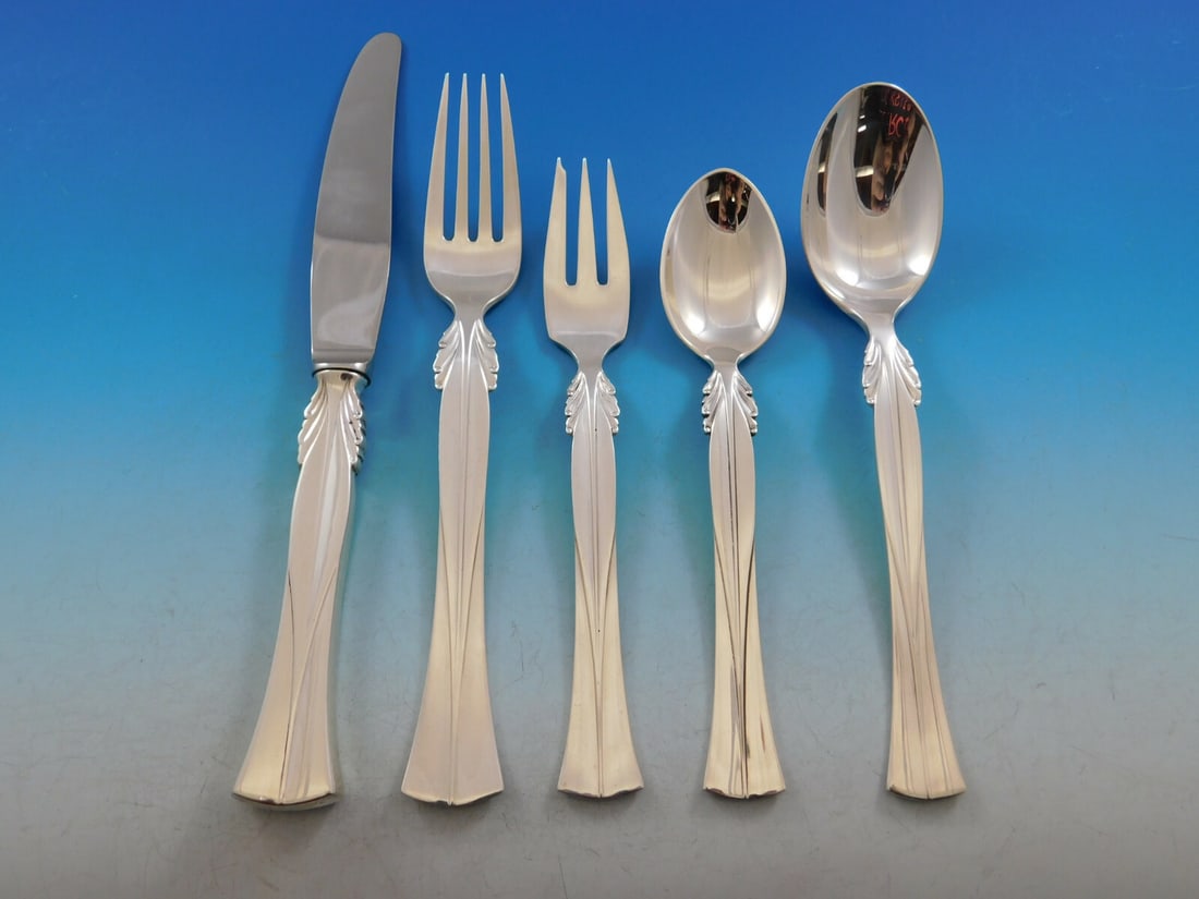 Frigast Queen Christina Sterling Silver Flatware Set for 8 - 41 Pieces Mid-Century Modern: Frigast Queen Christina Sterling Silver Flatware Set for 8 - 41 Pieces Mid-Century Modern Discover the elegance of the Mid-Century Modern era with this exquisite Queen Christina flatware set by Frigas
