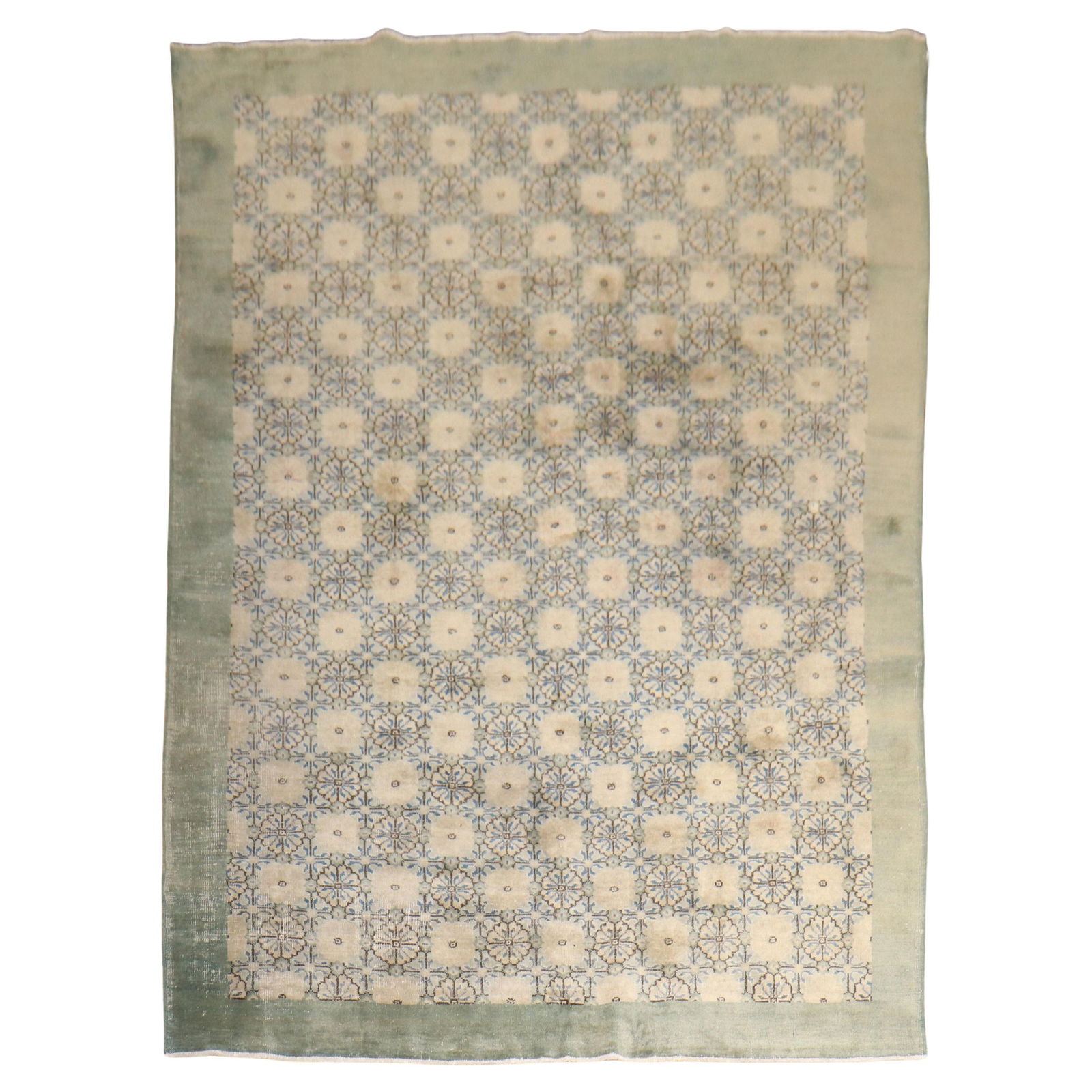 Mid 20th Century Turkish Wool Arts and Crafts Hand-Knotted Rug 82x116 in: Mid 20th Century Turkish Wool Arts and Crafts Hand-Knotted Rug 82x116 in This mid-20th century Turkish Deco rug features a hand-knotted wool construction and an Arts and Crafts style. The rug showcase