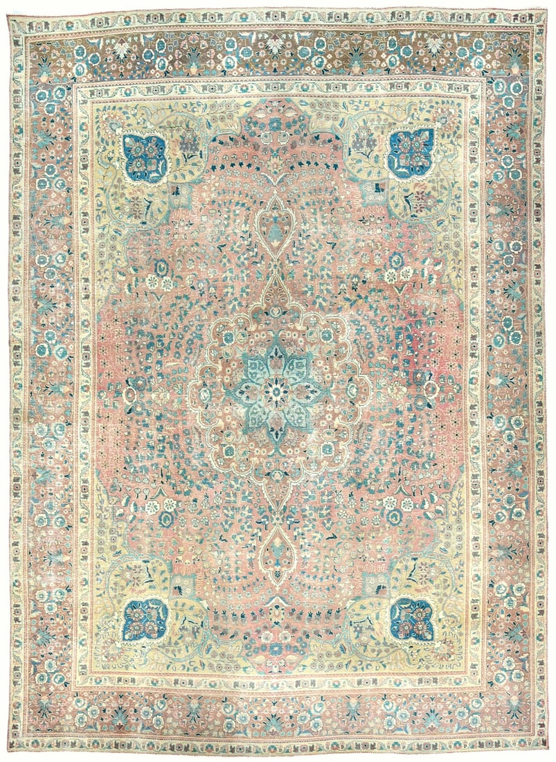 Vintage Hand-Knotted Oriental Rug Floral Design 9'4 x 12'8 Wool Carpet: Vintage Hand-Knotted Oriental Rug Floral Design 9'4 x 12'8 Wool Carpet Immerse your space in the timeless beauty of this Antique Distressed Oriental Rug, featuring an exquisite medallion floral design