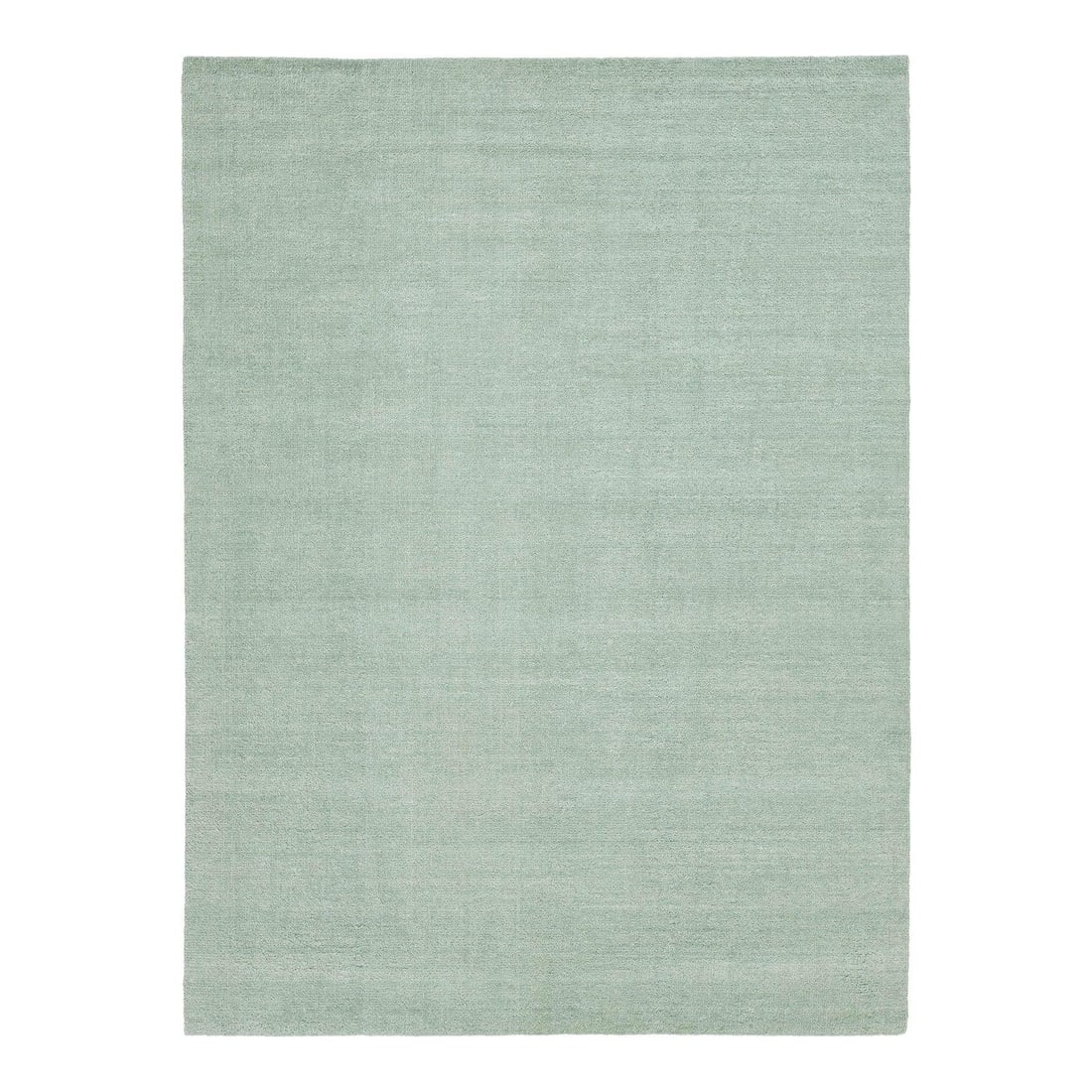 9x12 Handmade Wool Rug in Soft Light Green Modern Design: 9x12 Handmade Wool Rug in Soft Light Green Modern Design Enhance your living space with this exquisite 9' x 12'2" modern Indian handmade wool rug. Crafted by skilled artisans, this hand-knotted rug fe