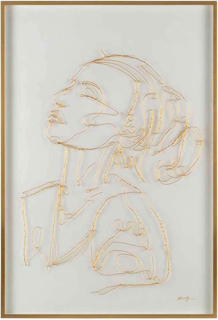 Mark McDowell Woman in Daydream Contemporary Art Soft Gold Frame: Mark McDowell Woman in Daydream Contemporary Art Soft Gold Frame Discover the captivating "Woman in Daydream" by Mark McDowell, a stunning piece of contemporary art that adds sophistication to any spa