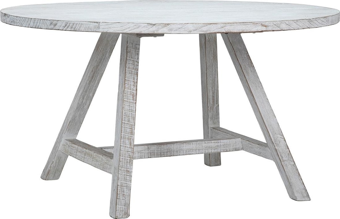 Country Farmhouse Round Whitewash Dining Table Reclaimed Pine 56in: Country Farmhouse Round Whitewash Dining Table Reclaimed Pine 56in Introducing a stunning round dining table that blends elegance with rustic charm. This piece is crafted from reclaimed pine wood, fea