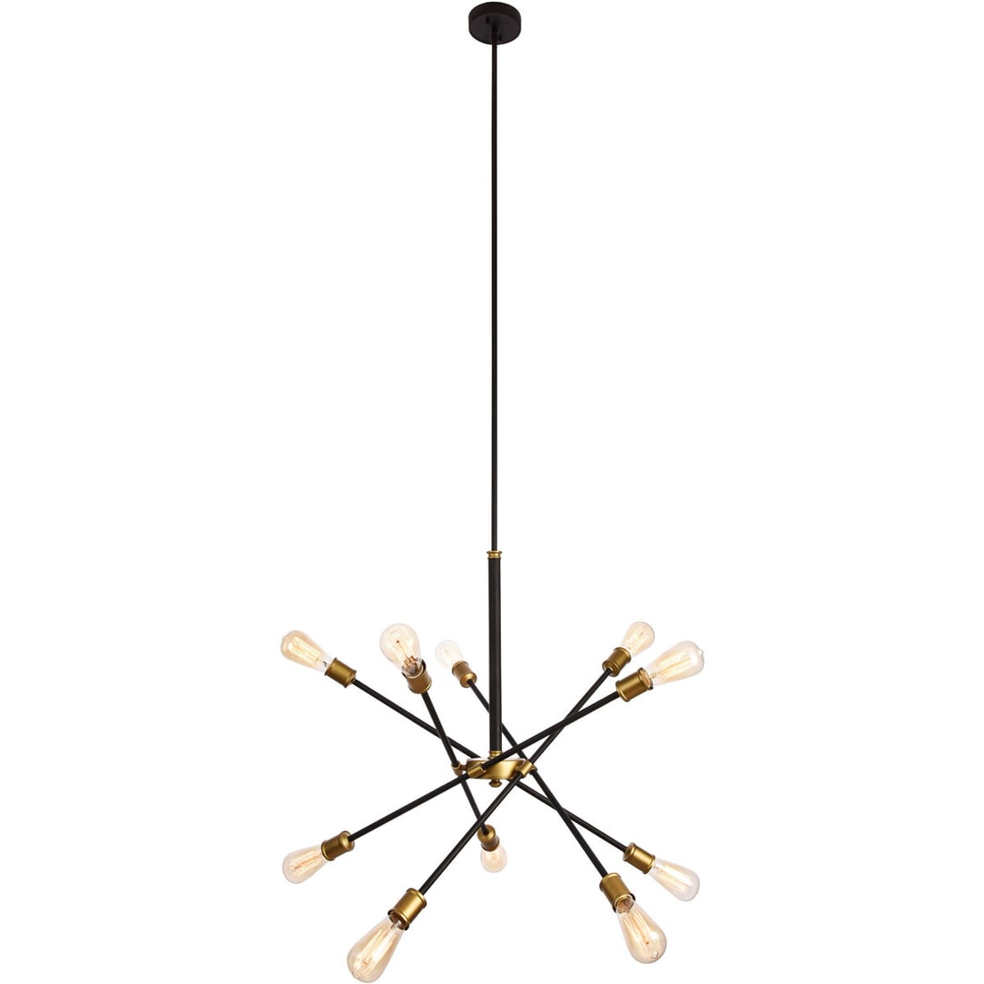 Modern 10-Light Axel Pendant Chandelier Black and Brass 27.2 Inch Adjustable Arms: Modern 10-Light Axel Pendant Chandelier Black and Brass 27.2 Inch Adjustable Arms This modern Sputnik-style chandelier features an adjustable design with crossing arms mounted on a central base, allow
