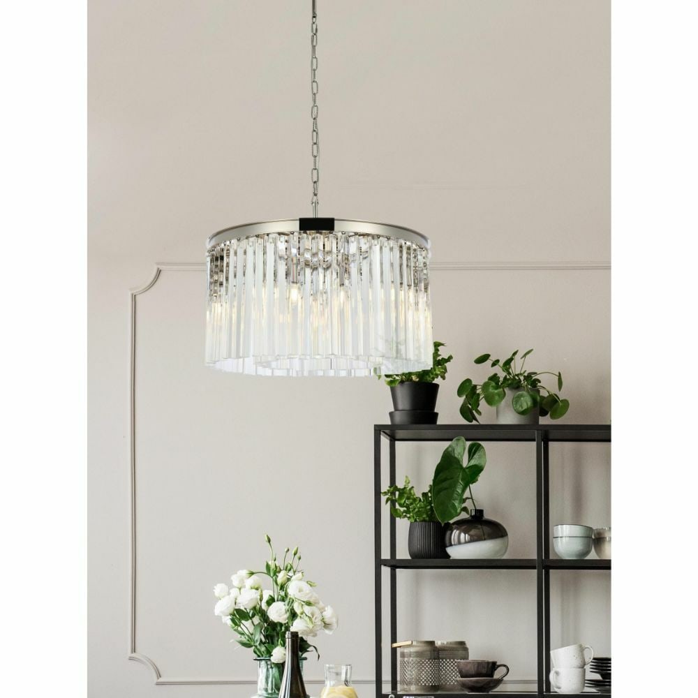 Sydney 8-Light Polished Nickel Crystal Chandelier 26-Inch: Sydney 8-Light Polished Nickel Crystal Chandelier 26-Inch Illuminate your space with this exquisite 26-inch Crystal Chandelier, featuring a sleek Polished Nickel finish that adds a touch of modern ele