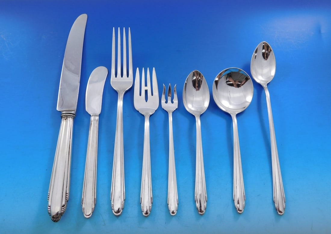 Dominick & Haff Contempora Sterling Silver Flatware Set 103 Pieces Art Deco: Dominick & Haff Contempora Sterling Silver Flatware Set 103 Pieces Art Deco This exquisite 103-piece flatware set showcases the Art Deco design of the Contempora pattern, crafted by Dominick & Haff. O