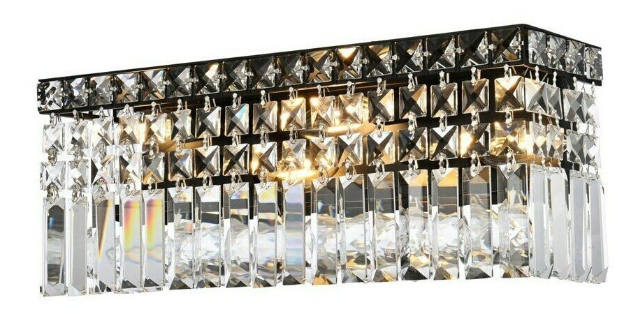 Maxime 4 Light Wall Sconce Black Chrome Crystal 18 inch: Maxime 4 Light Wall Sconce Black Chrome Crystal 18 inch Illuminate your space with this stunning 4-light wall sconce, designed to enhance bedrooms, bathrooms, dining rooms, and more. The Maxime collec