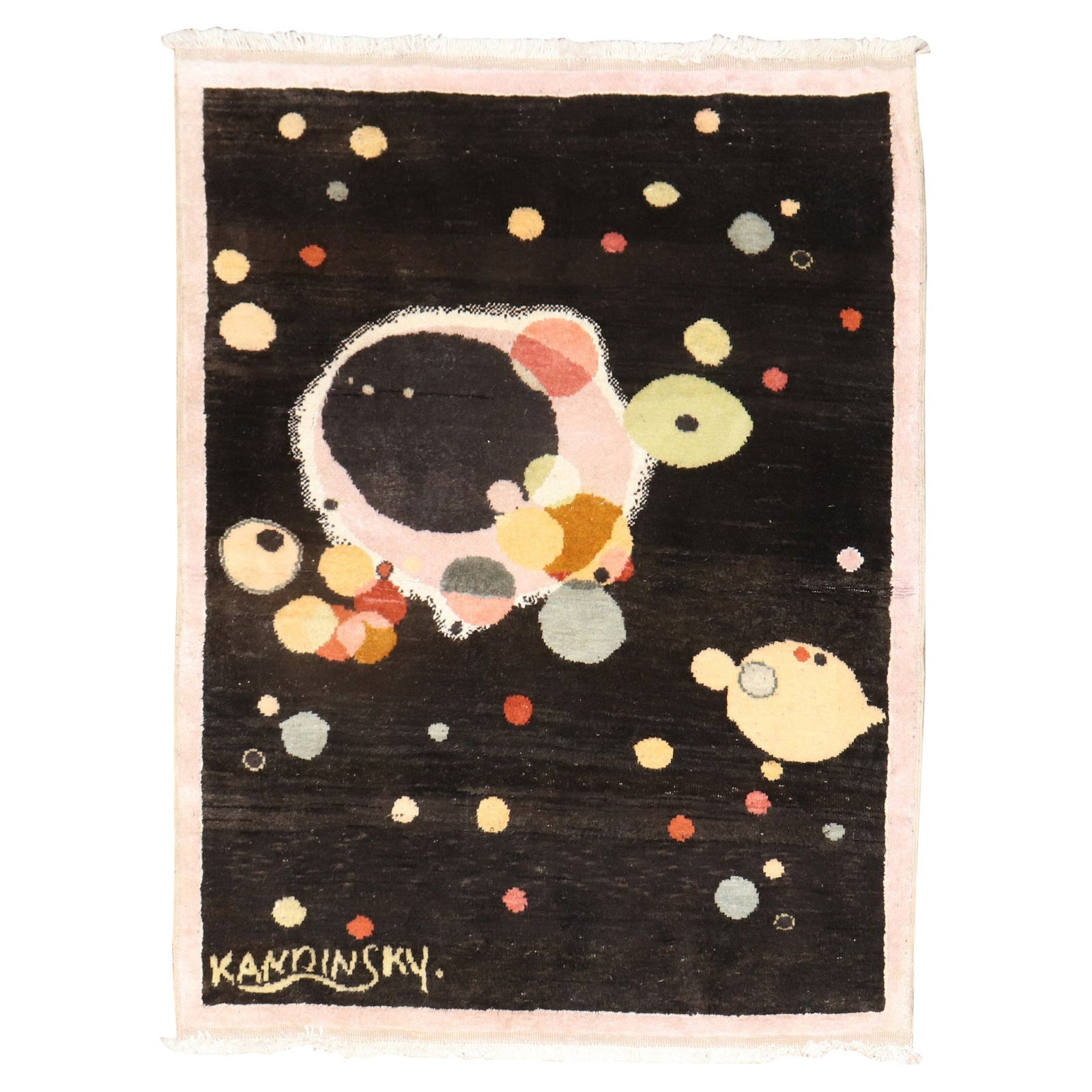 Mid-20th Century Cotton Turkish Kandisky Rug 32 x 42 in: Mid-20th Century Cotton Turkish Kandisky Rug 32 x 42 in Discover the beauty of this mid-20th-century vintage Turkish rug, crafted from soft, moisturized cotton. This unique piece features an outer spa