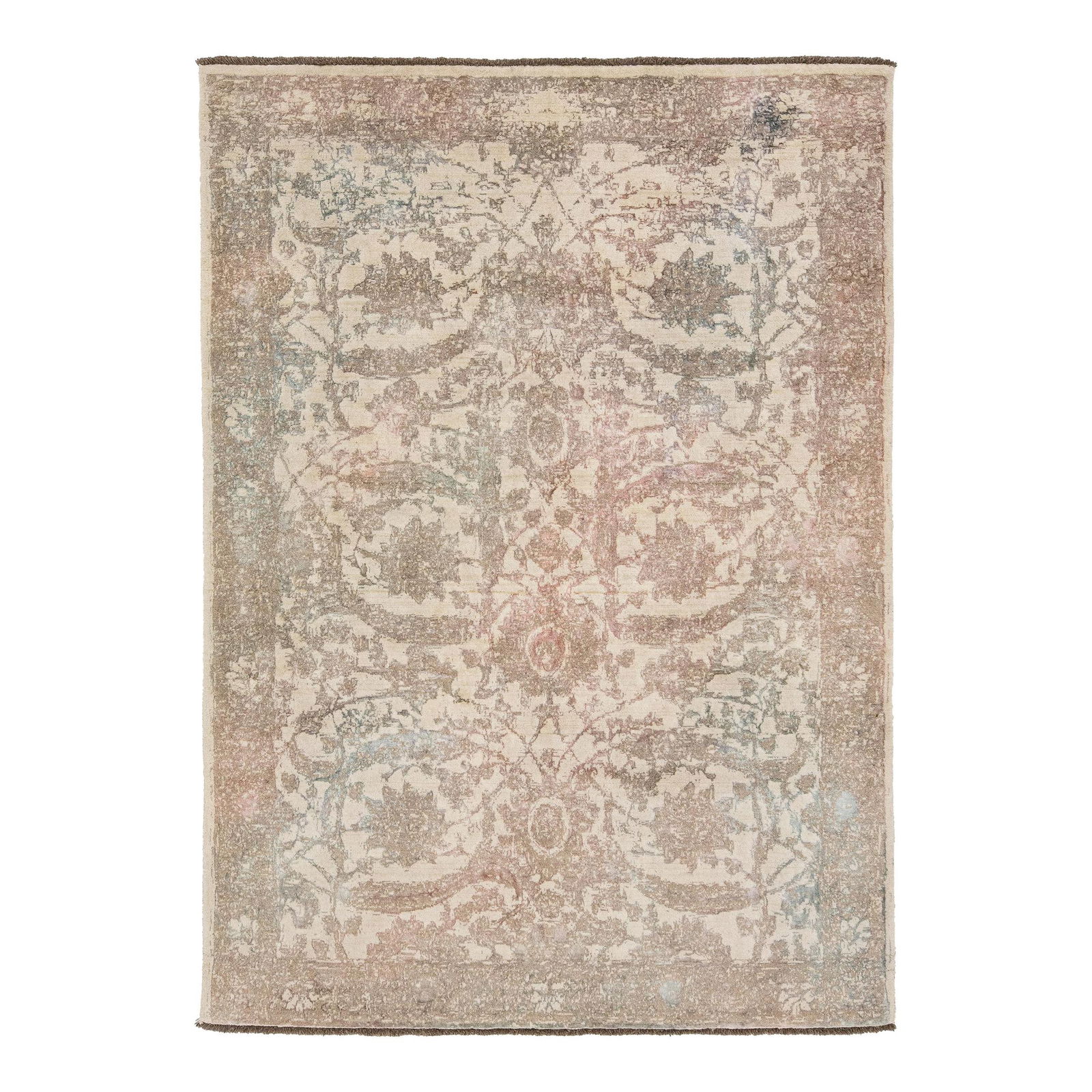 Elegant Beige Modern Oushak Wool Rug Floral Design 5'7 x 7'11: Elegant Beige Modern Oushak Wool Rug Floral Design 5'7 x 7'11 Enhance your living space with this exquisite Modern Turkish Oushak designed wool rug. Hand-knotted from high-quality wool, this rug showc