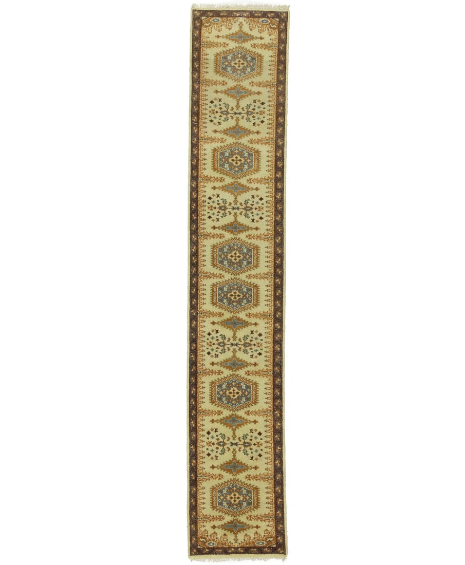 Tribal Geometric Wool Runner Rug 2'6 x 14' Hand-Knotted Modern Design: Tribal Geometric Wool Runner Rug 2'6 x 14' Hand-Knotted Modern Design Enhance your space with this stunning Tribal Geometric Oriental Runner Rug, perfect for kitchens and hallways. Measuring 2'6" x 14