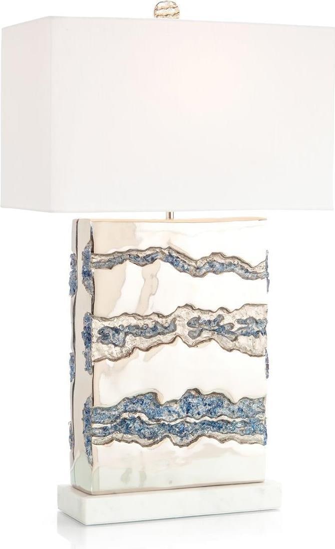 John-Richard Geode Table Lamp Polished Nickel 31H Round Shade: John-Richard Geode Table Lamp Polished Nickel 31H Round Shade Elevate your space with this stunning Geode Table Lamp crafted by John-Richard. Featuring a polished nickel finish, this lamp boasts a sty