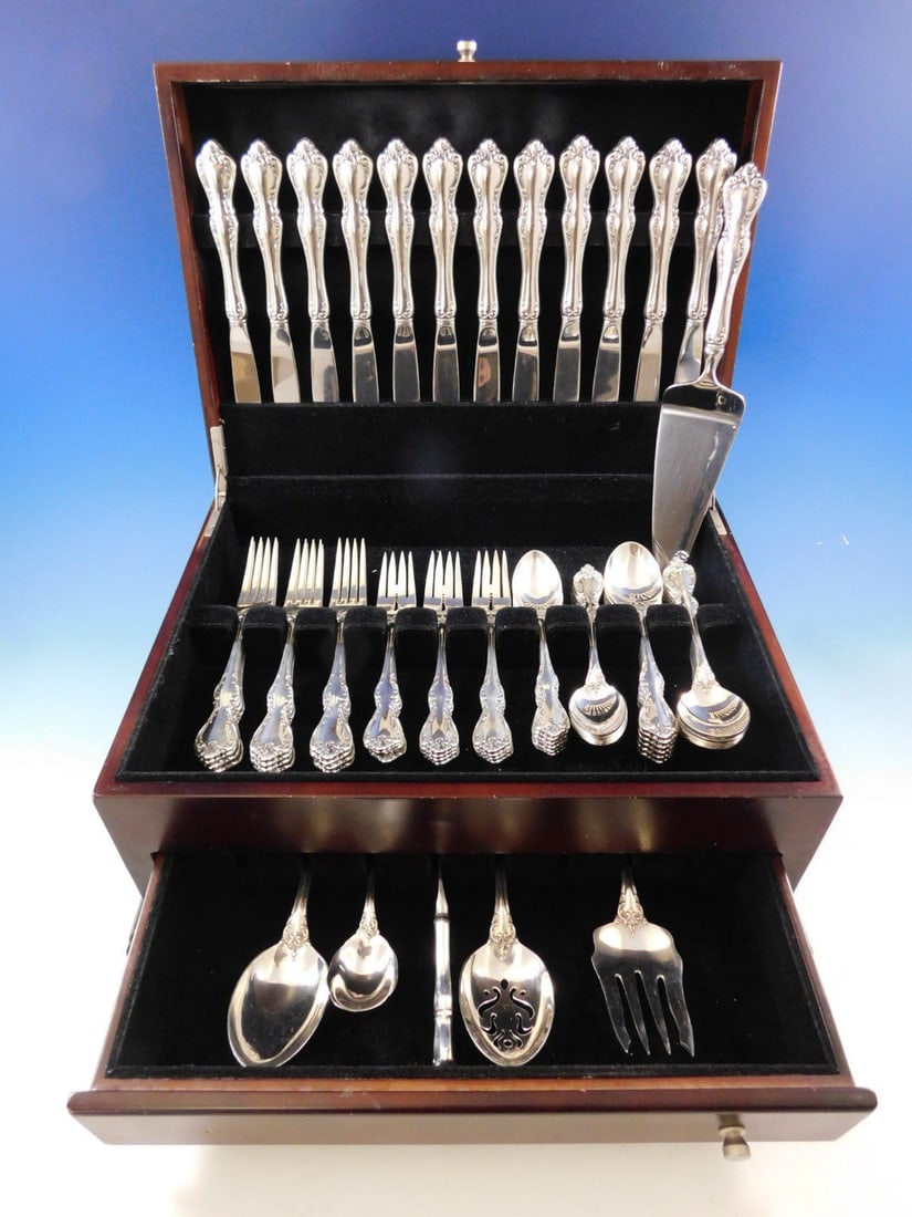 Towle Debussy Sterling Silver Flatware Set for 12, 66 Pieces: Towle Debussy Sterling Silver Flatware Set for 12, 66 Pieces Enhance your dining experience with the exquisite Debussy Sterling Silver Flatware Set by Towle, designed to serve 12 people. This elegant