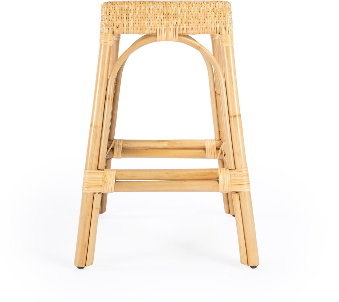 Butler Coastal Style Beige Rattan Counter Stool 24.5H: Butler Coastal Style Beige Rattan Counter Stool 24.5H Elevate your space with this elegant counter stool, crafted in a coastal style that combines functionality and aesthetics. The stool features a na