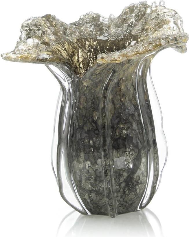 John-Richard Hand-Blown Gray Eruption Glass Vase 9.75H: John-Richard Hand-Blown Gray Eruption Glass Vase 9.75H Elevate your home decor with this exquisite Master Artisan Abstract Glass Vase, a stunning example of hand-blown artistry. With its captivating g