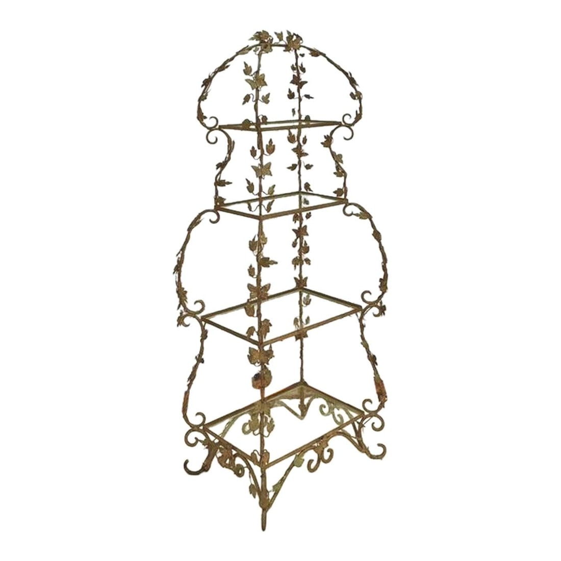 Vintage Brass Butterfly Etagere with Glass Tiers: Vintage Brass Butterfly Etagere with Glass Tiers Immerse yourself in the beauty of this vintage Regency brass butterfly etagere, a stunning piece of botanical artistry. Crafted from gilded metal, it f