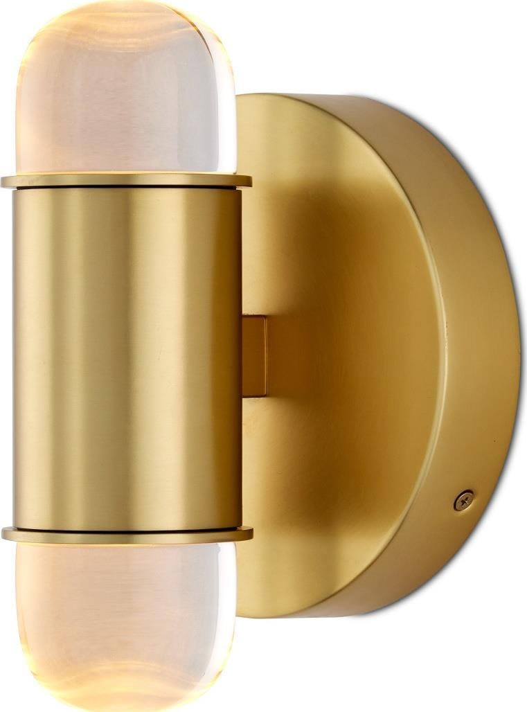 Currey Capsule Brass Wall Sconce Integrated LED Dimmable 10H: Currey Capsule Brass Wall Sconce Integrated LED Dimmable 10H Illuminate your space with this stylish integrated LED brass wall sconce from the Capsule collection. This medium-sized wall sconce feature