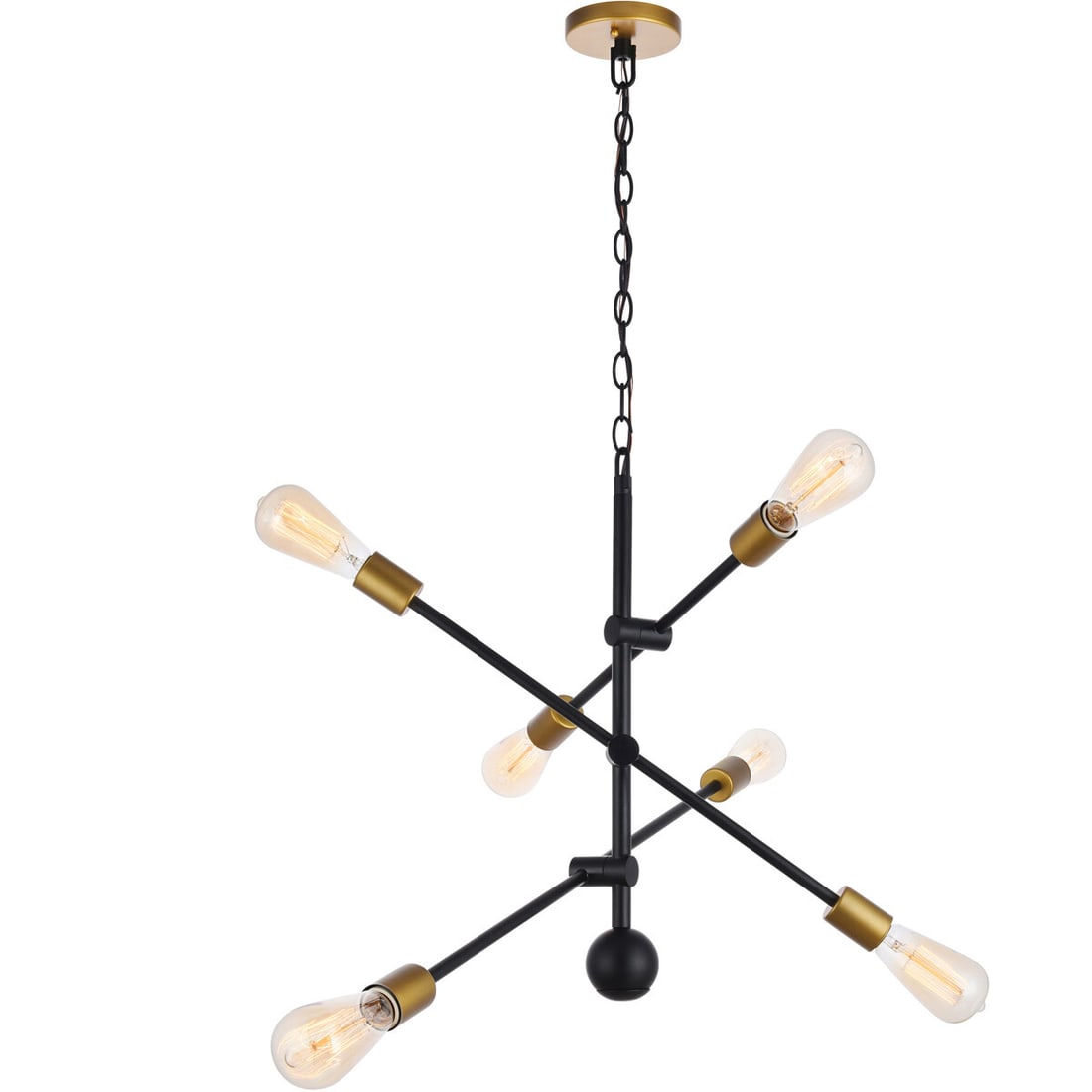 Axel 29 Inch Black and Brass Modern 6 Light Pendant Chandelier: Axel 29 Inch Black and Brass Modern 6 Light Pendant Chandelier This modern contemporary chandelier features a black and brass finish with adjustable crossing arms mounted on a central rod, allowing fo
