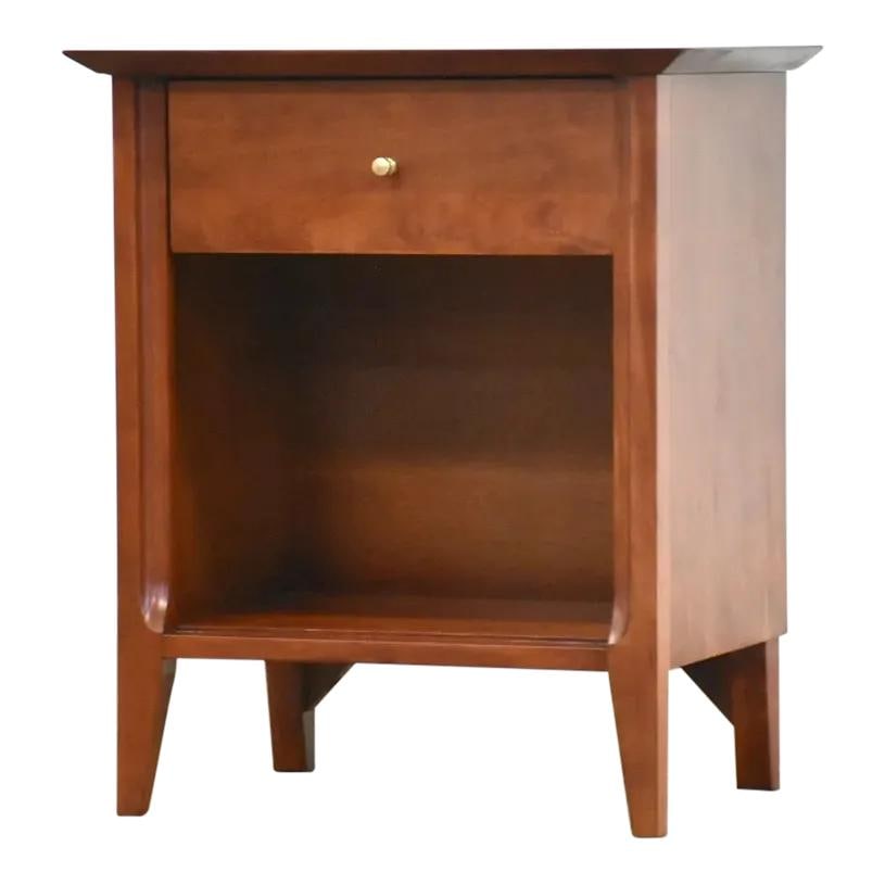 Mid-Century Modern Cherry Nightstand by Basic Witz 1960s: Mid-Century Modern Cherry Nightstand by Basic Witz 1960s This exquisite mid-century modern nightstand, crafted by Basic Witz, features a beautiful cherry wood finish. Professionally refinished, it com