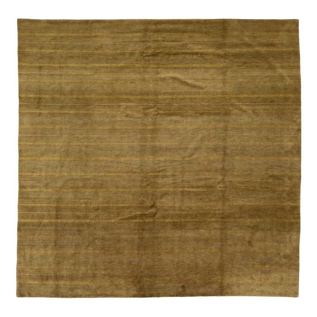 Contemporary Gold-Striped Tibetan Wool Rug 8'11" x 8'11" Taupe: Contemporary Gold-Striped Tibetan Wool Rug 8'11" x 8'11" Taupe Enhance your space with this stunning Modern Striped Tibetan Wool & Silk Rug. Featuring a captivating gold-striped design, this contempor
