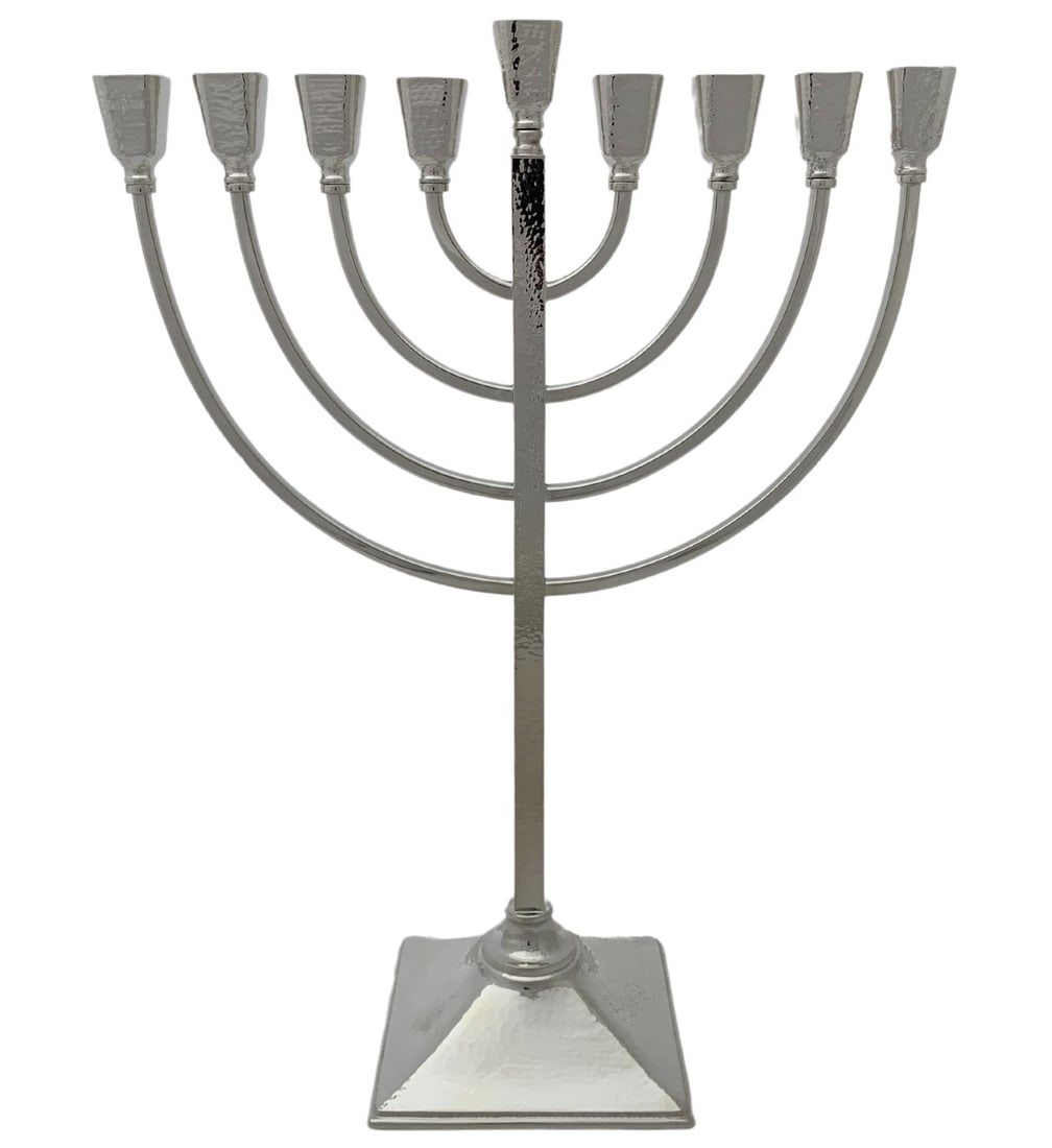 Handmade Italian 925 Sterling Silver Modern Hammered Menorah 19.25 Inches: Handmade Italian 925 Sterling Silver Modern Hammered Menorah 19.25 Inches This exquisite Menorah is crafted from fine Italian 925 sterling silver, showcasing a unique blend of modern shiny and hammere