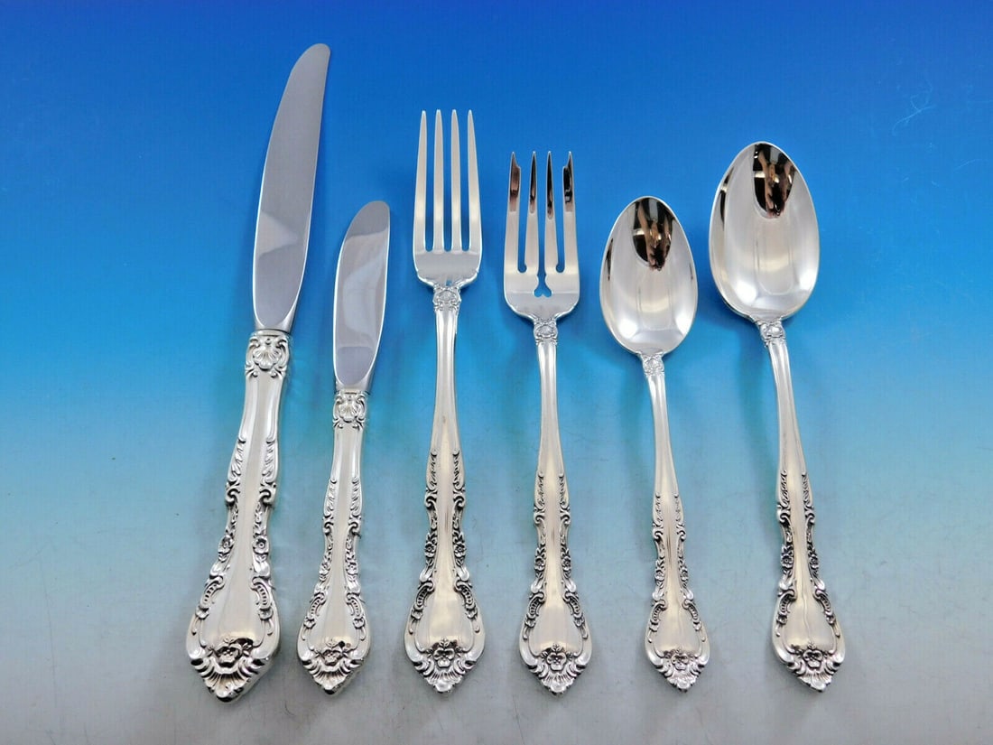 Gorham Alencon Lace Sterling Silver Flatware Set 77 Pieces for 12: Gorham Alencon Lace Sterling Silver Flatware Set 77 Pieces for 12 Enhance your dining experience with this exquisite Alencon Lace Sterling Silver Flatware Set by Gorham, designed to serve 12 guests. T