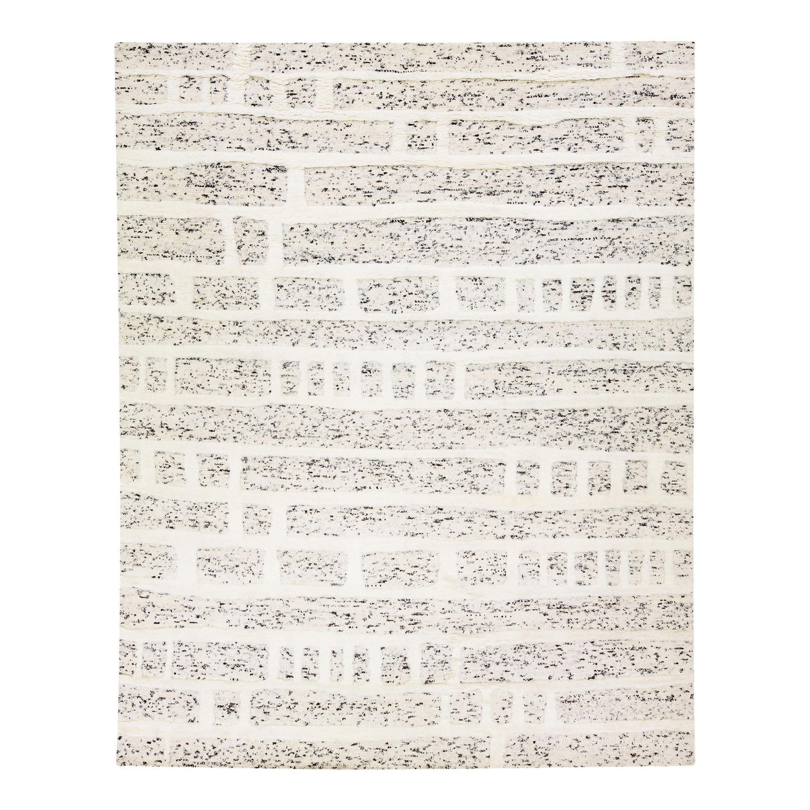 Handmade Oversized Beige Moroccan Wool Rug 11'10 x 15: Handmade Oversized Beige Moroccan Wool Rug 11'10 x 15 Transform your space with this stunning modern Moroccan style hand-knotted wool rug. Featuring a beautiful beige and black color palette with ivor